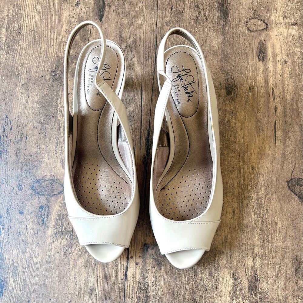 Women’s 9.5 Lifestride Memory foam Career Slingback Pump Peep toe Nude Sandal - Picture 3 of 10
